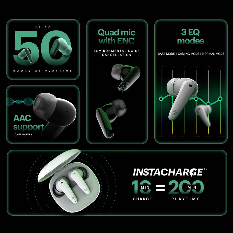 Noise Buds VS404 50H Playtime 4Mic ENC 10mm Driver IPX5 BT v5.3 TWS Earbuds | Forest Green