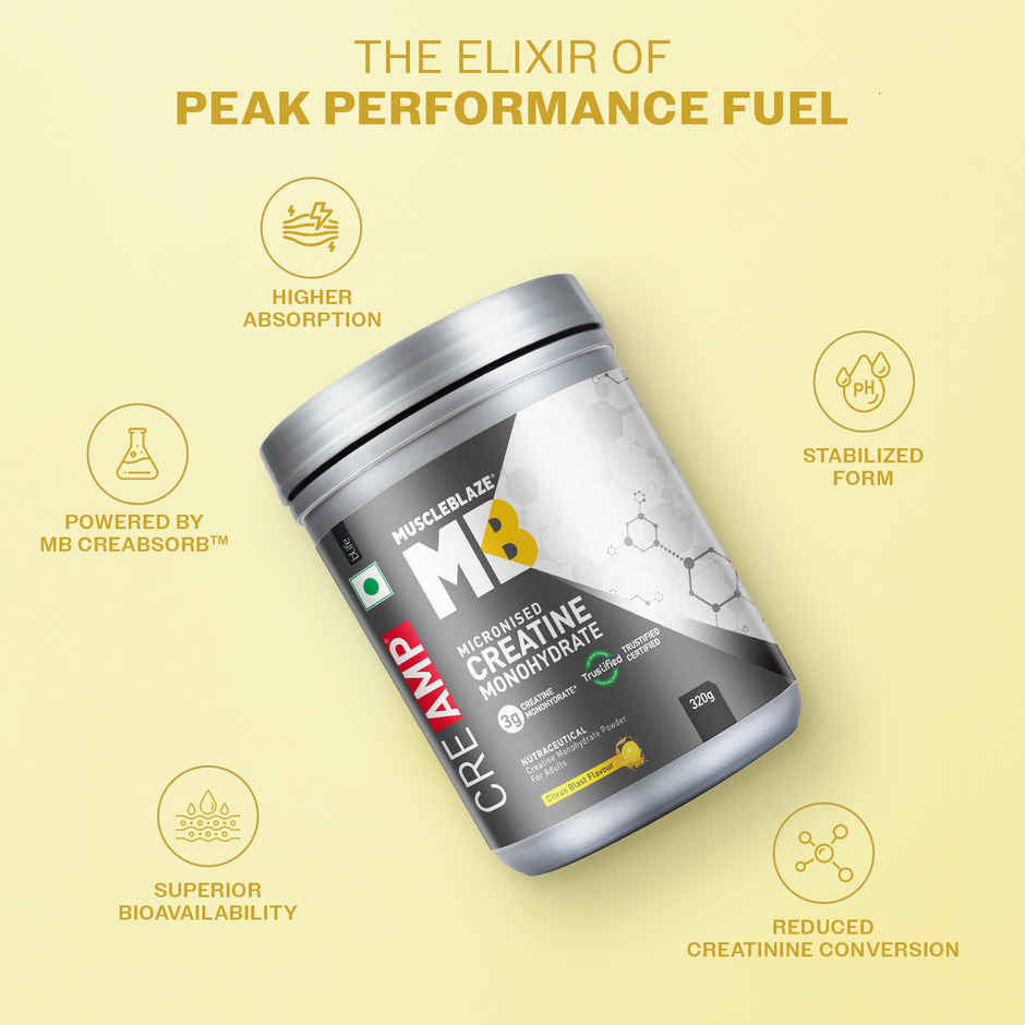 MuscleBlaze Creatine Monohydrate CreAMP with CreAbsorb | 80 Servings | Citrus Blast