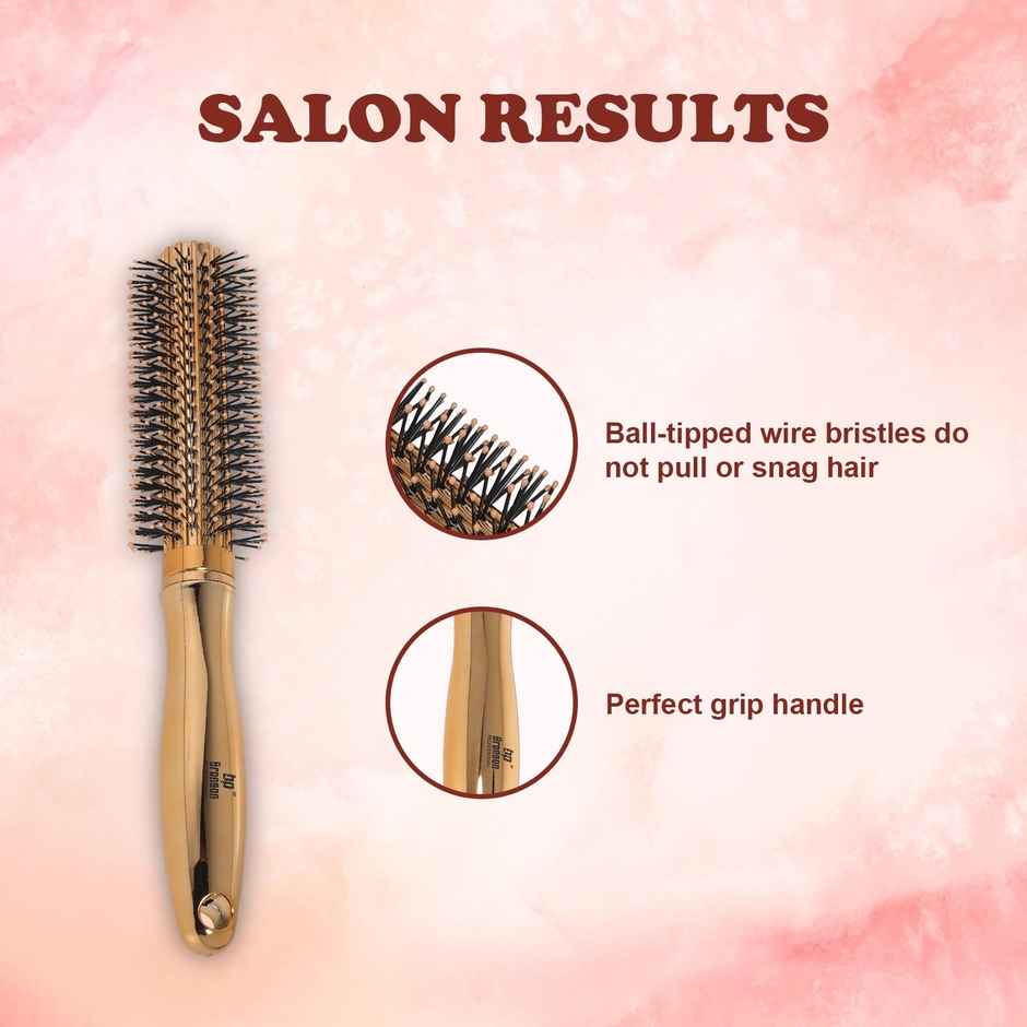 Bronson Professional Golden Round Hair Brush For Adding Quick Curls, Volume And Waves In Hair