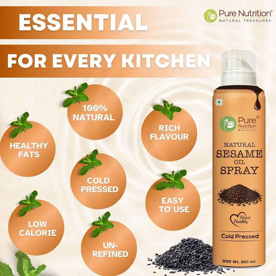 Pure Nutrition Black Sesame (Til-Gingelly) Cold Pressed Oil Spray | Cook Healthy With 10X Less Oil | Rich In Antioxidants