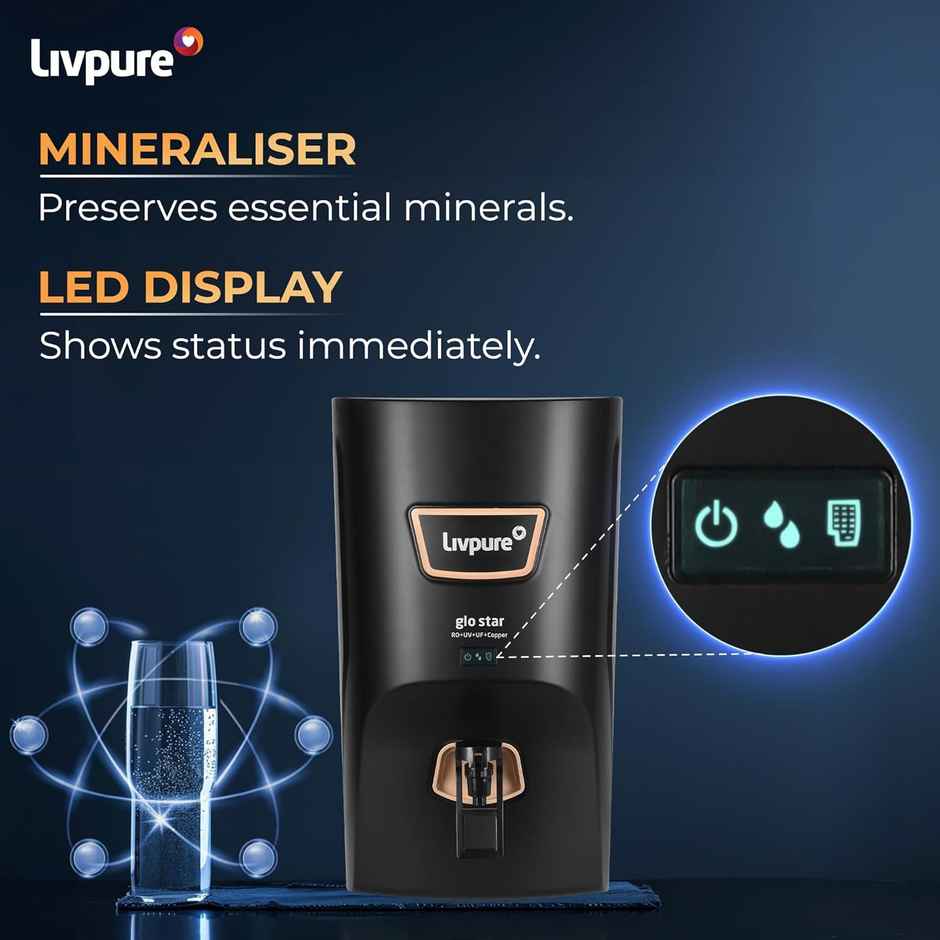 Livpure Glo Star Copper Water Purifier | 8 Stage Advanced Purification | RO+UV+UF Copper