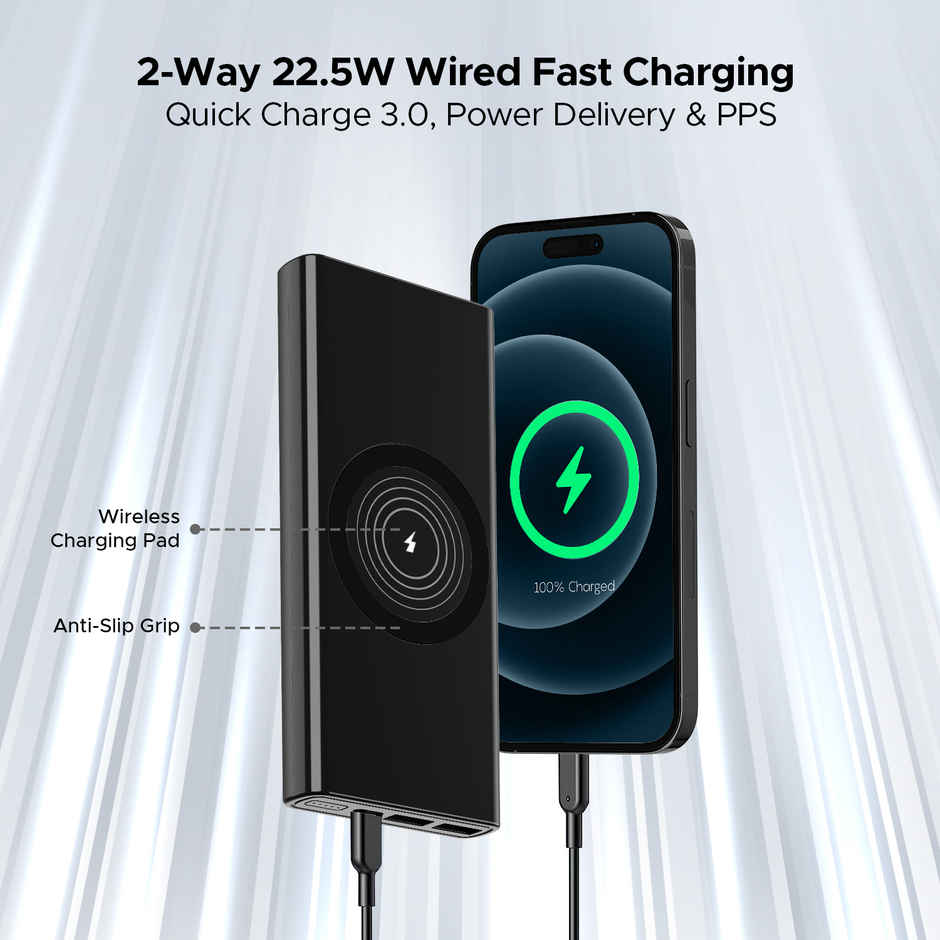 boAt 10000 mAh Wireless Power Bank w/ 15W Wireless Charging - PB310 Wireless Pro (Carbon Black)