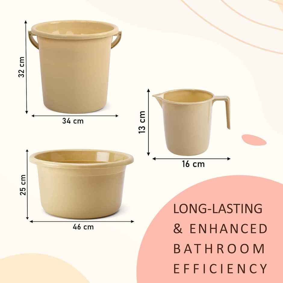 Kuber Industries Tub-Bucket with Mug Bathroom Combo Set|Set of 3|Beige