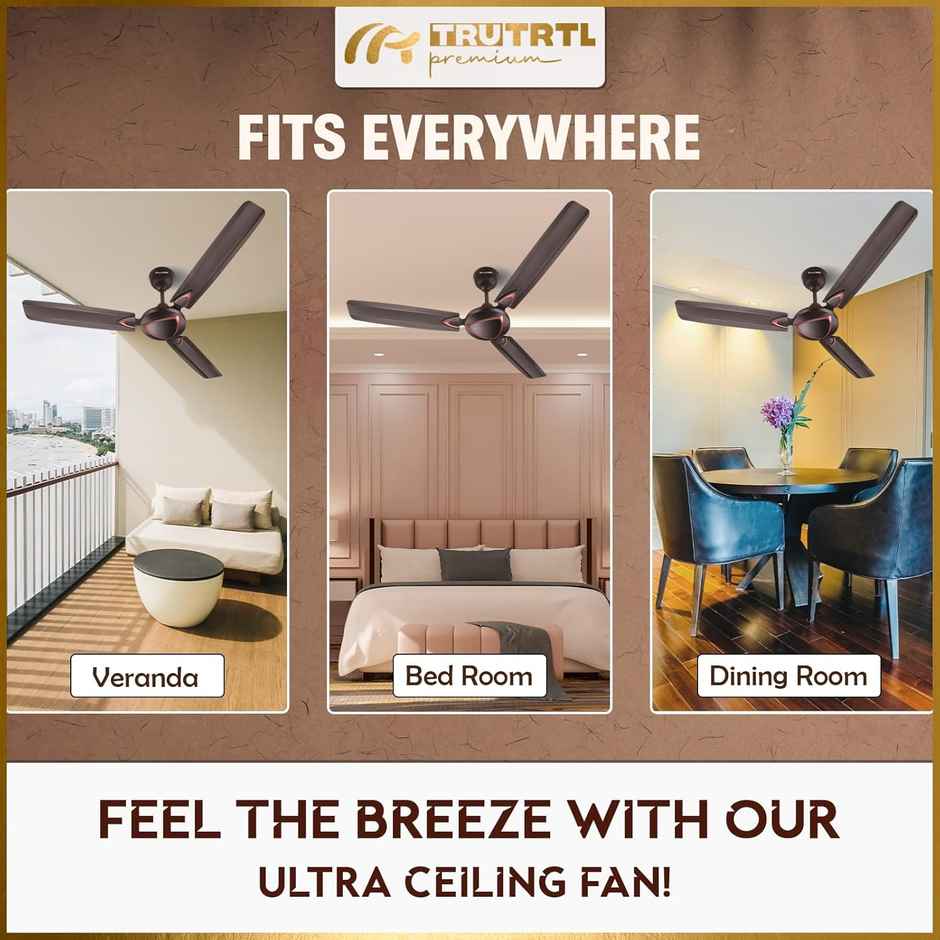 truTRTL Premium Ultra Ceiling Fan, 1200mm/48 inch, High-Speed, Energy Saving, Copper Brown