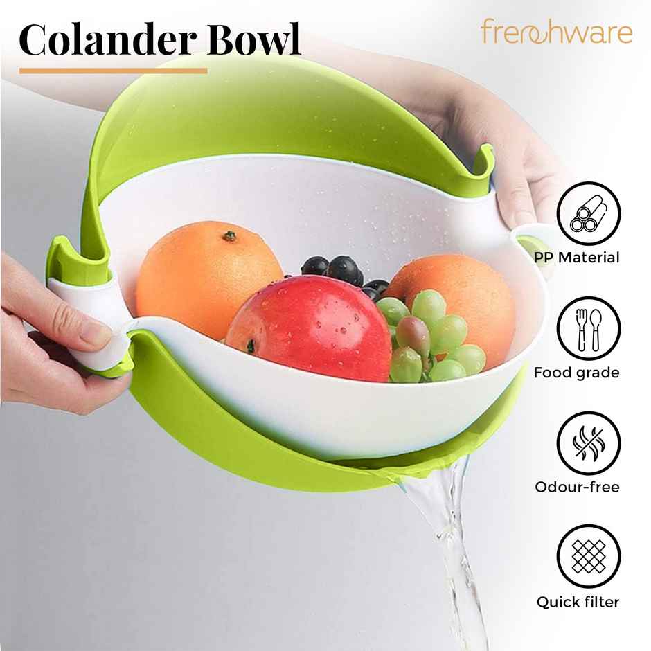 Frenchware Plastic Colander Bowl, Food-Grade Plastic, BPA-Free, Dishwasher-Safe - Green & White