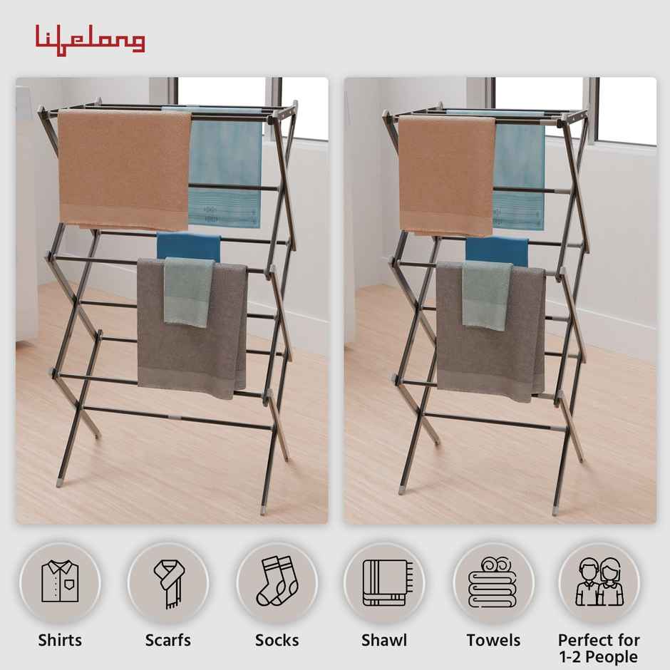 Lifelong Clothes Drying Stand Foldable Hanging Stand | Extendable Width | Portable & Easy to Store
