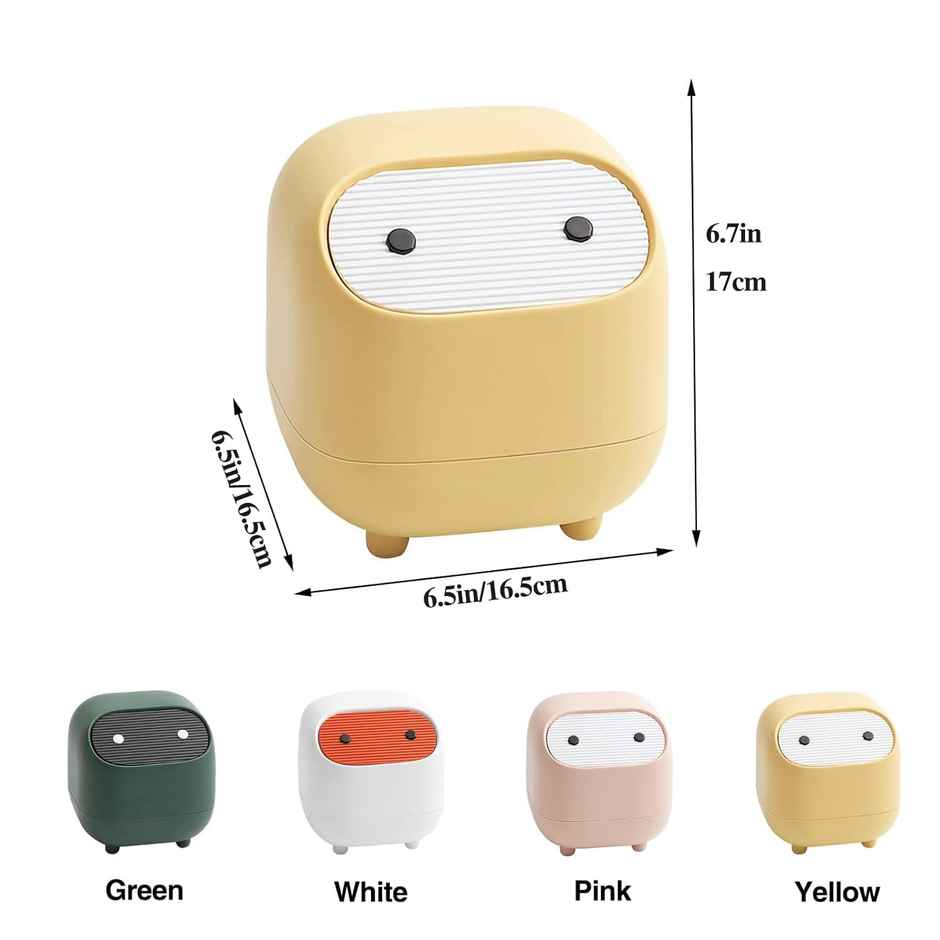 House of Quirk Mini Trash Can with Lid | Cute Ninja Desktop Dustbin | Green
