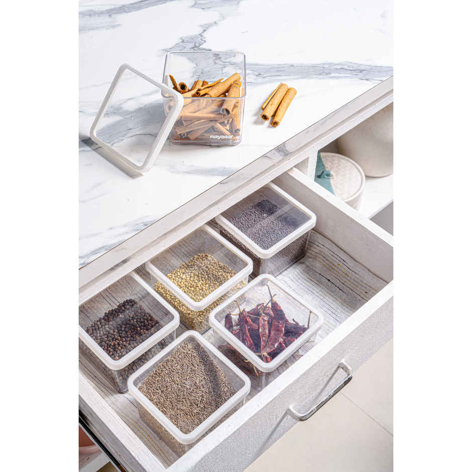 Nayasa Nicola Container Set | Airtight & BPA-Free | Clear - 550 ml x 2, 800 ml x 2, and 1050 ml x 2