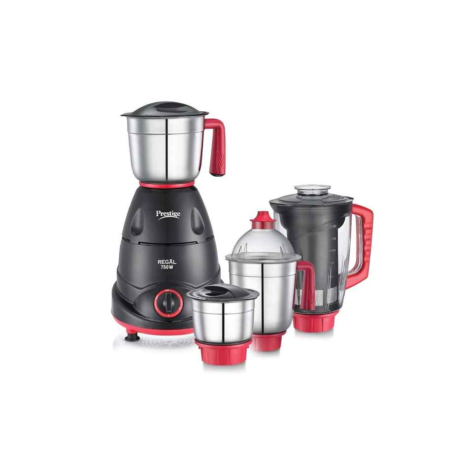Prestige Regal Mixer Grinder, 750 Watts, 4 Super Efficient SS Blades, 2 Years Warranty, Black & Red