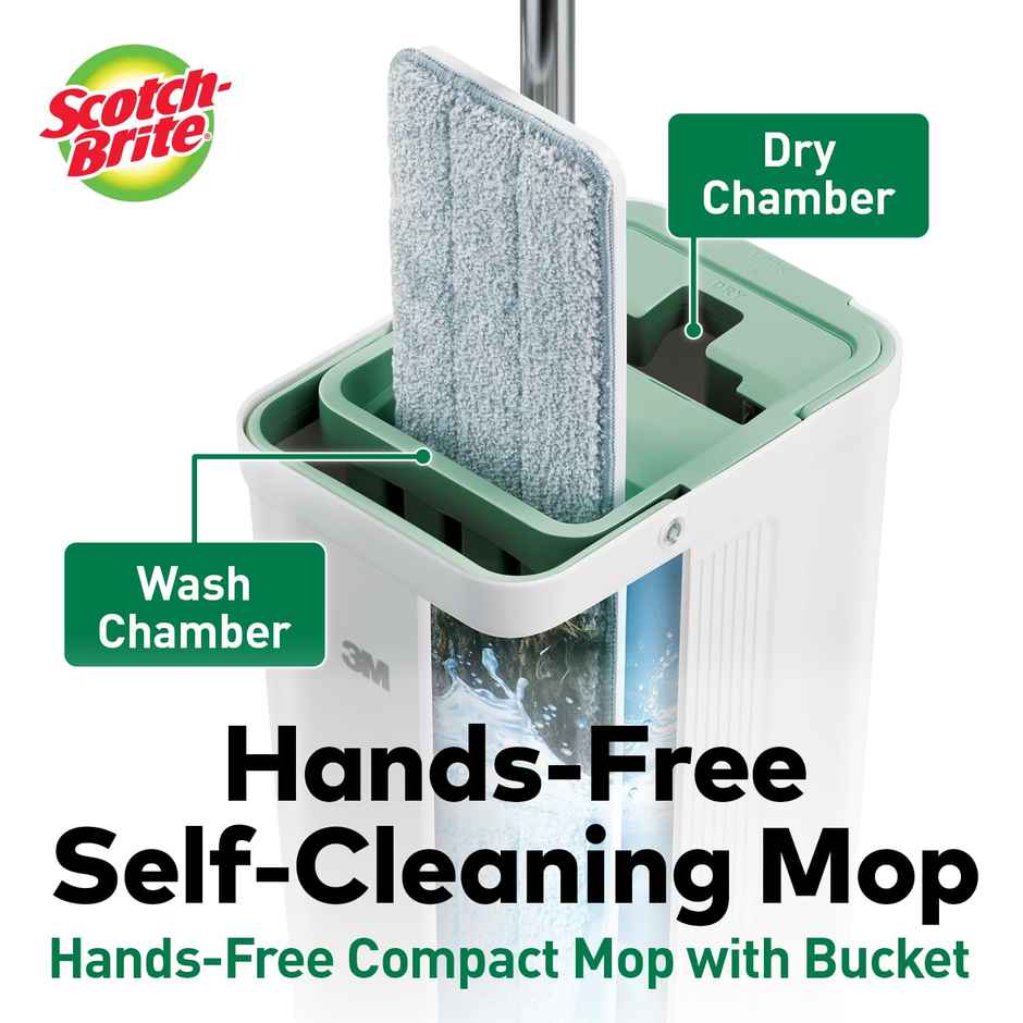 Scotch-Brite Handsfree Mop with Bucket - Premium Compact Bucket Mop with 1 Additional Refill