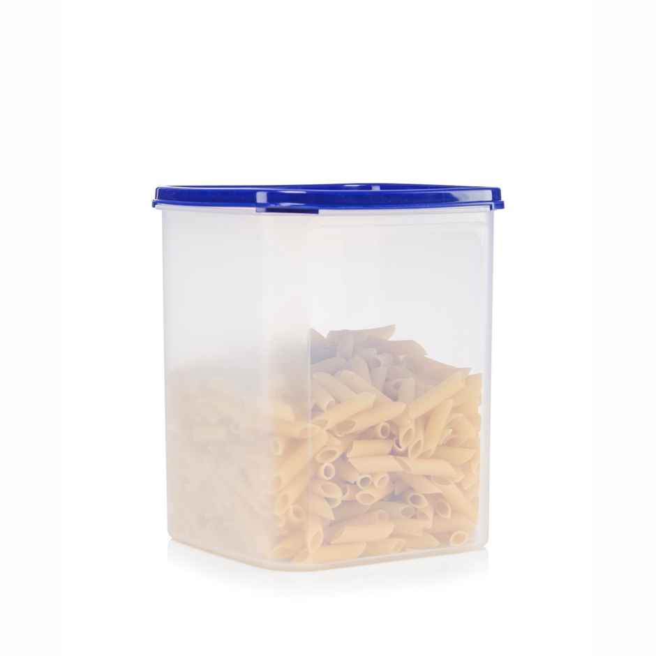 Java Plastic Airtight Square Container With Blue Lid (5.5 L- Transparent)