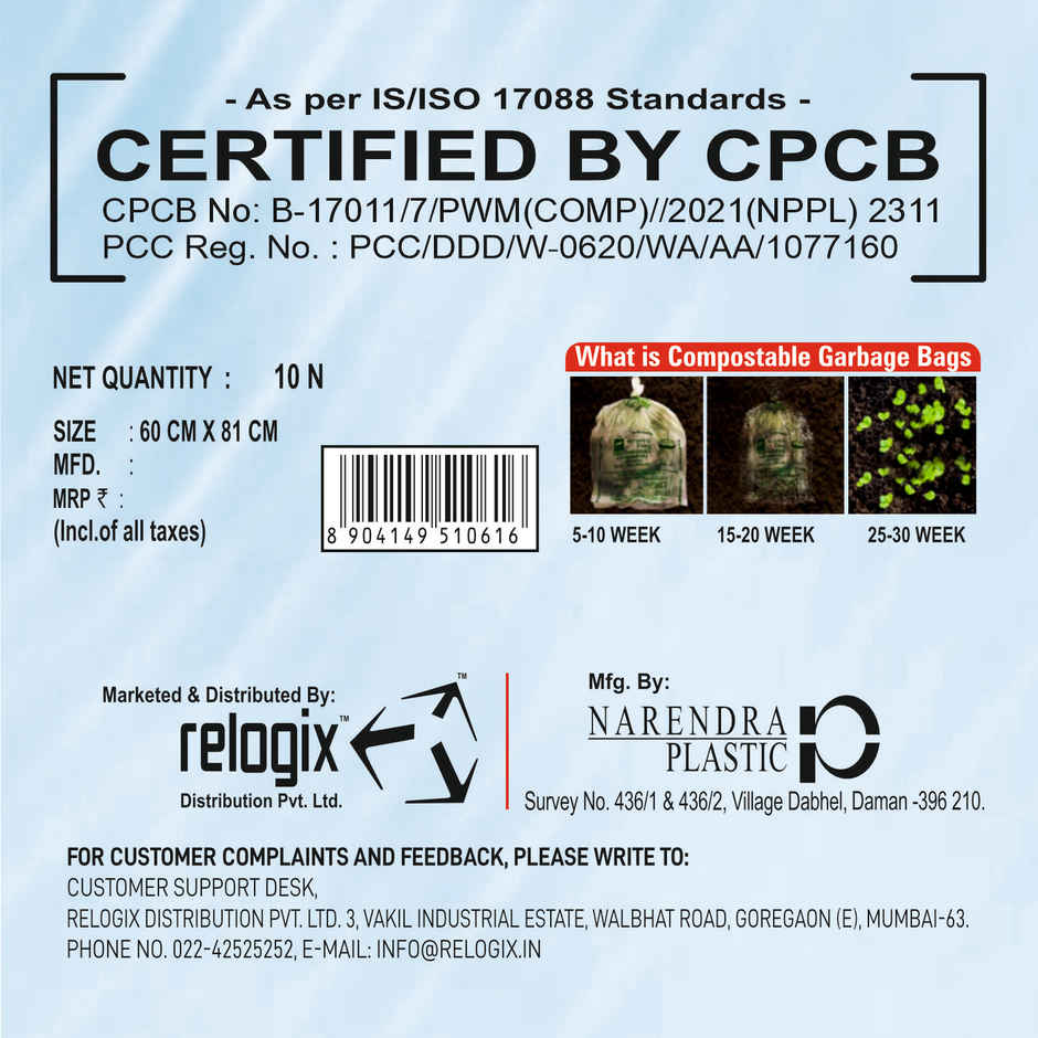 Crystal Large Garbage Bag 24x32 Compostable, Green Colour