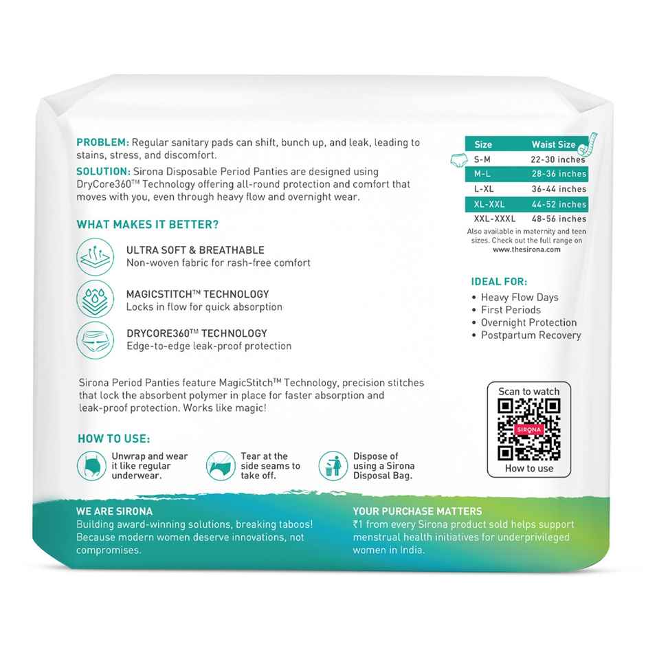 Sirona Disposable Period Panties S-M, 5x More Absorption, 100% Rash Free, Leak-Proof