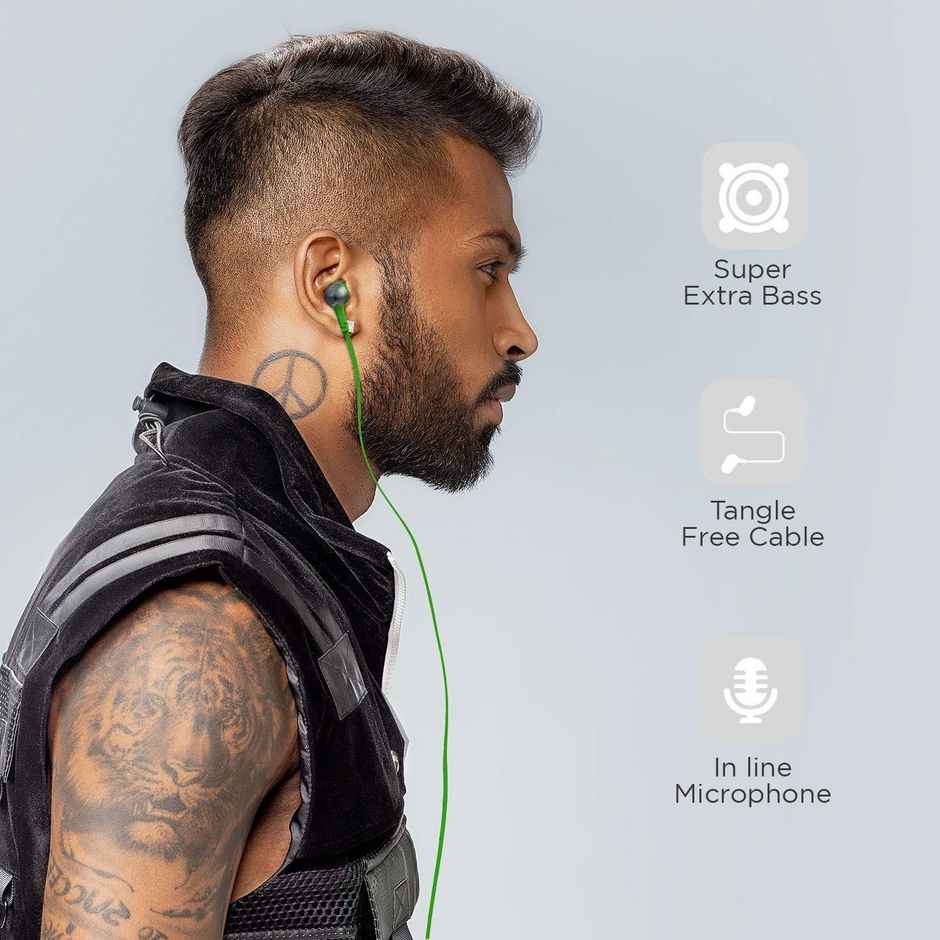 boAt Bassheads 225 in-Ear Wired Headphones with Mic, 3.5mm Audio Jack - Forest Green