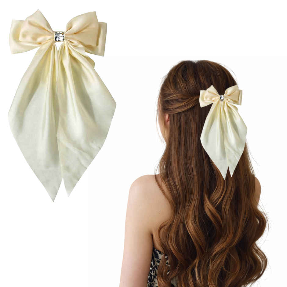 Majestique Satin Silky Hair Bows Barrettes | White