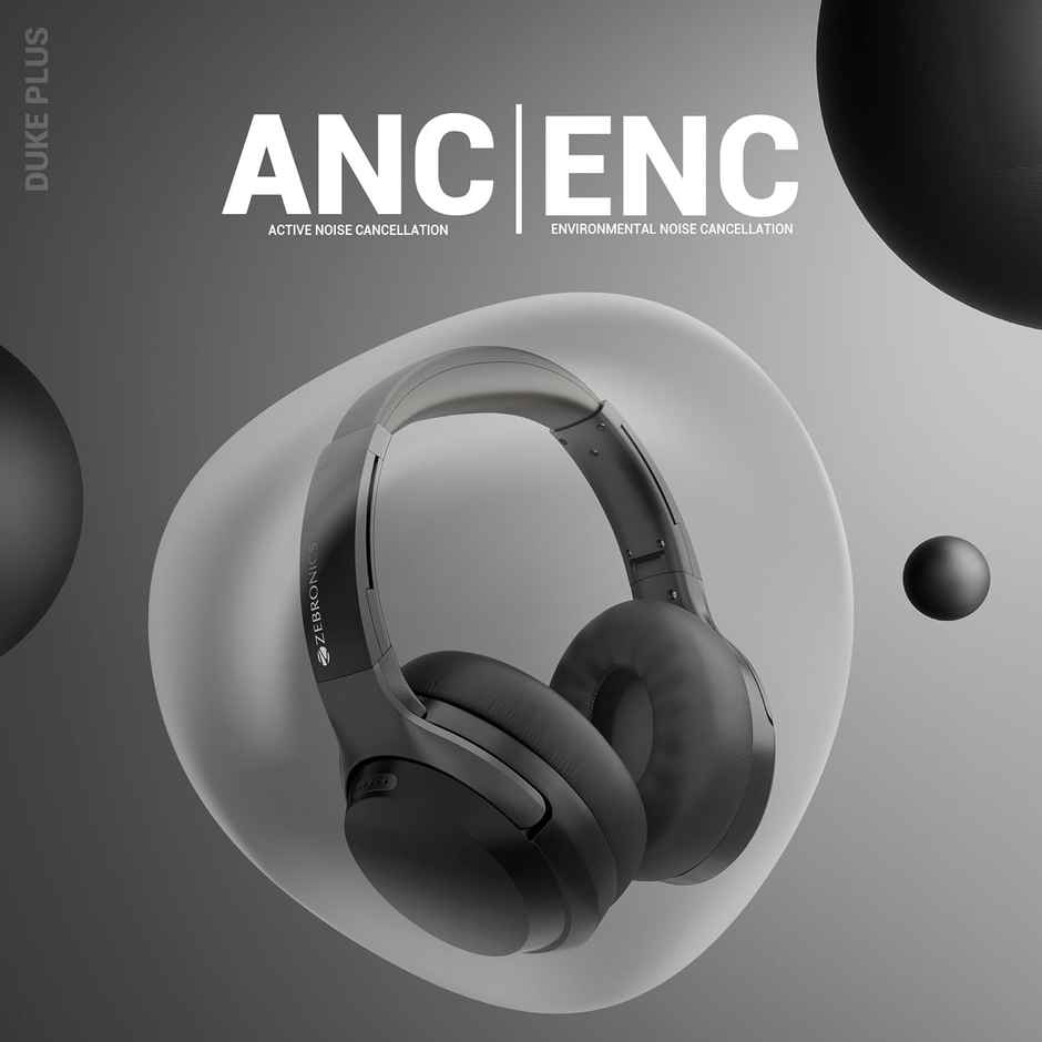 Zebronics Duke Plus BT Headphone, ANC, ENC, Gaming Mode, Dual Pairing, 70H, BT 5.4, AUX (Black)