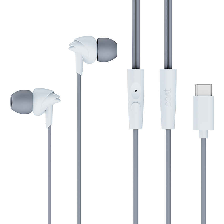 boAt Bassheads 300C Wired Earphones,Type C Jack, 10mm Drivers, in Line Mic, 120cm Cable | Cool Grey