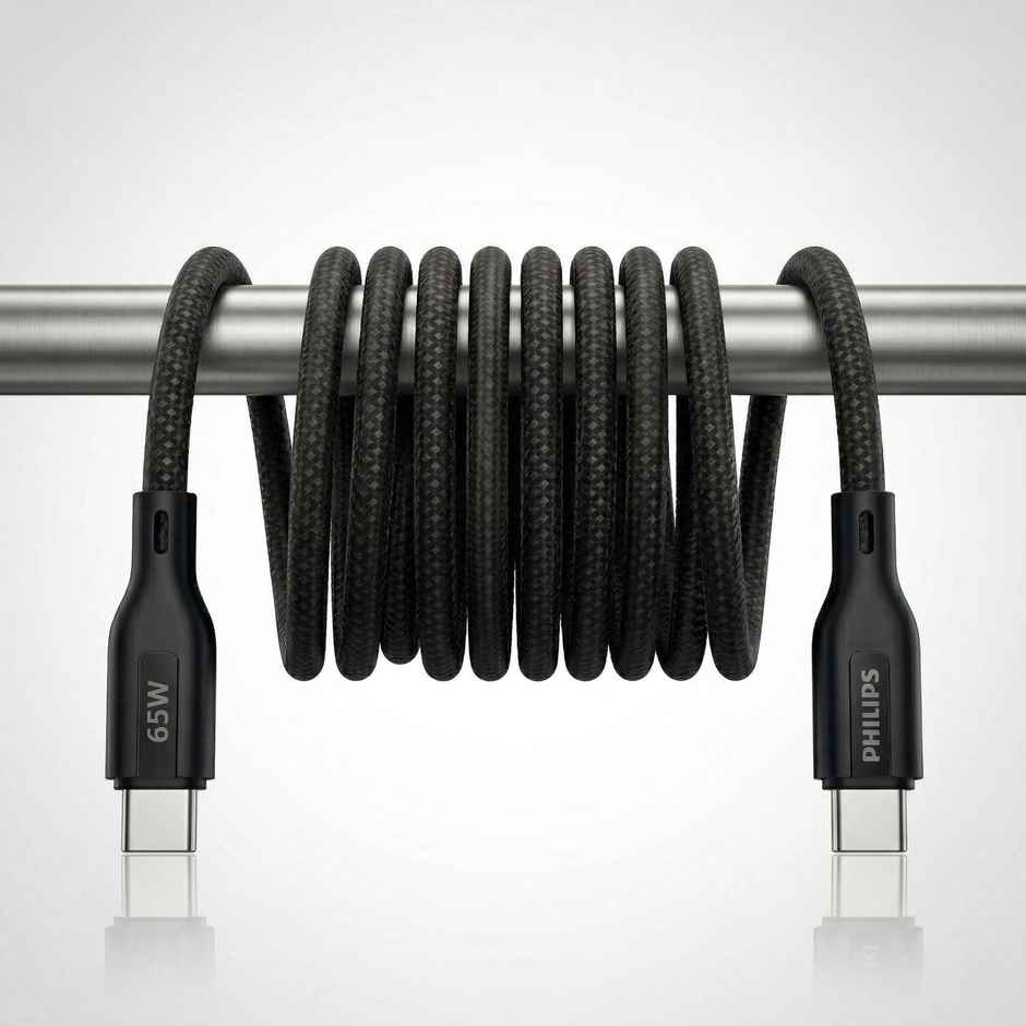 Philips 65W USB Type-C to Type-C Fast Charging Cable | Nylon Braided | 1m | Dark Slate