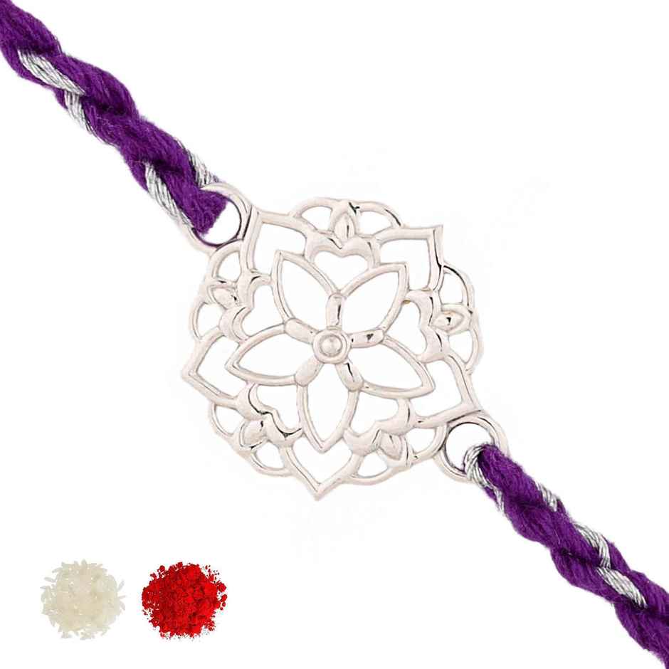 Lotus Floral 925 Sterling Silver Rakhi for Brother | Pack of 1 | Voylla Precious