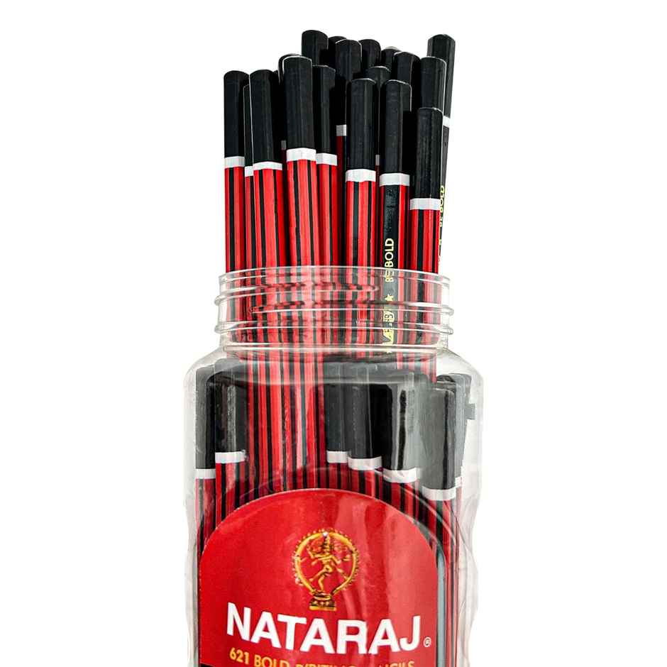 Nataraj 621 Pencil Jar-Pack Of 50, Red and Black body colour, Hexagonal Body|Black lead