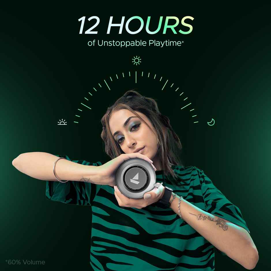 boAt Stone Stone 358 Pro w/ 14W Bluetooth Speaker Signature Sound, Up to 12 Hours Playback, RGB LEDs, TWS Feature, Built-in Mic, BTv5.3, Free Music Streaming on JioSaavn Bluetooth Speaker - Raging Black