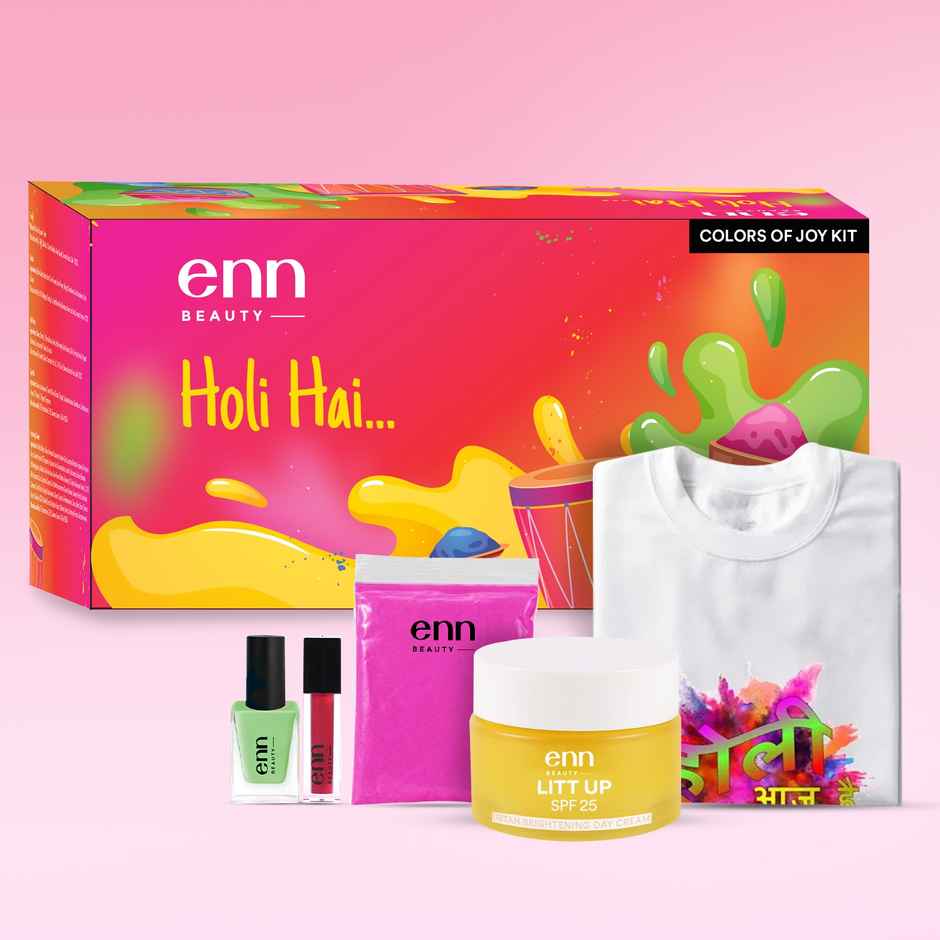 Enn Beauty Holi Hai Gift Box | T-shirt | Gulaals | Nail Paint | Lipstick | Face Cream | Set of 5