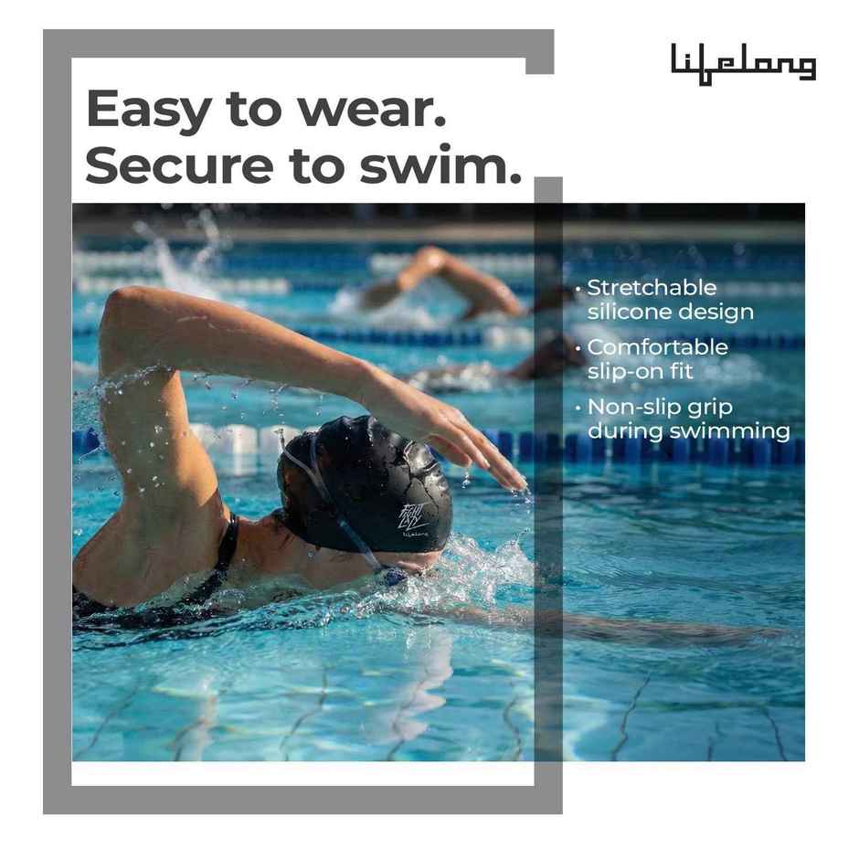 Lifelong Women's Silicone Swimming Cap | Black