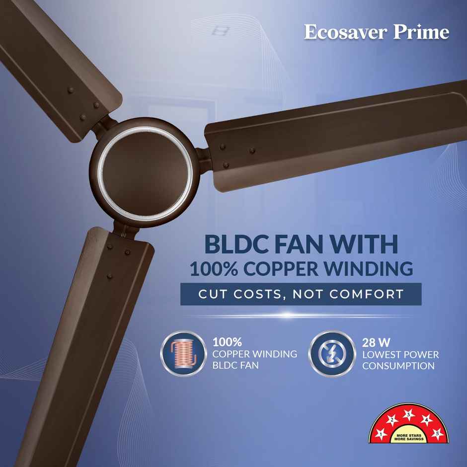 IVAS EcoSaver Prime BLDC Ceiling Fan, 1200mm, 400 RPM, RF Remote Control, BEE 5 Star, Smoky Brown