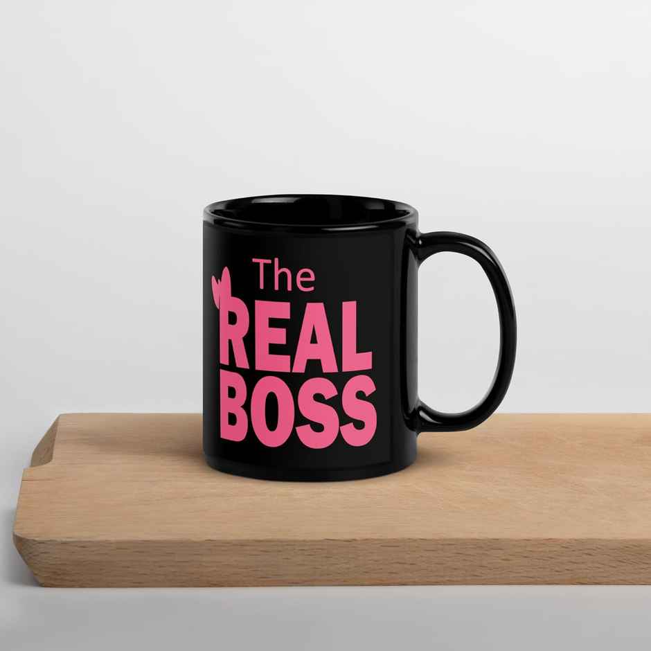 Kooltech The Boss & The Real Boss Design Printed Black Coffee And Tea Ceramic Mug Set Of 2