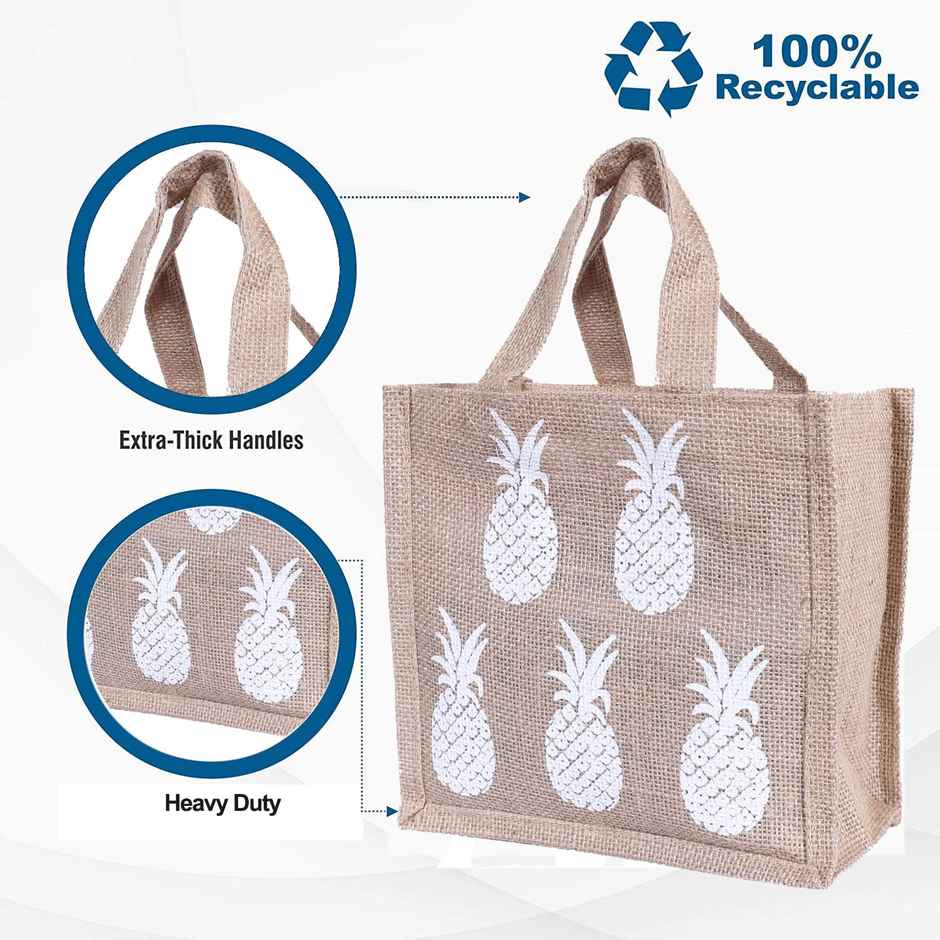Kuber Industries Jute Fabric Pineapple Print Lunch Bag for Office |School |Gift (Brown)