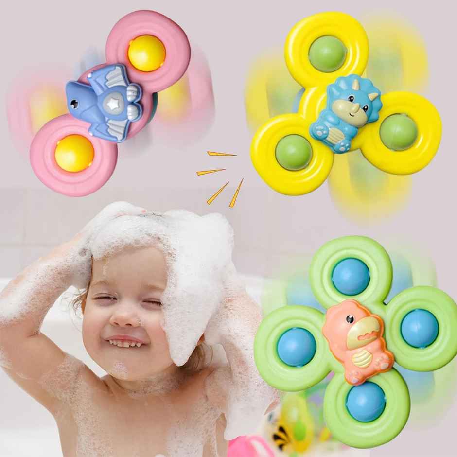 Kidology 3Pcs Silicone Suction Cup Spinning Bath Toy Sensory Fidget Baby Bath Spinning Bath Toys