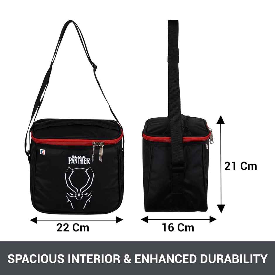 Kuber Industries Rexine Marvel Black Panther Lunch Bag for School with Handle|Black