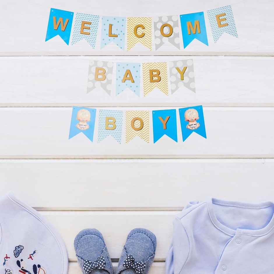 Just Party Welcome Baby Boy Theme Foil Balloon Banner Combo