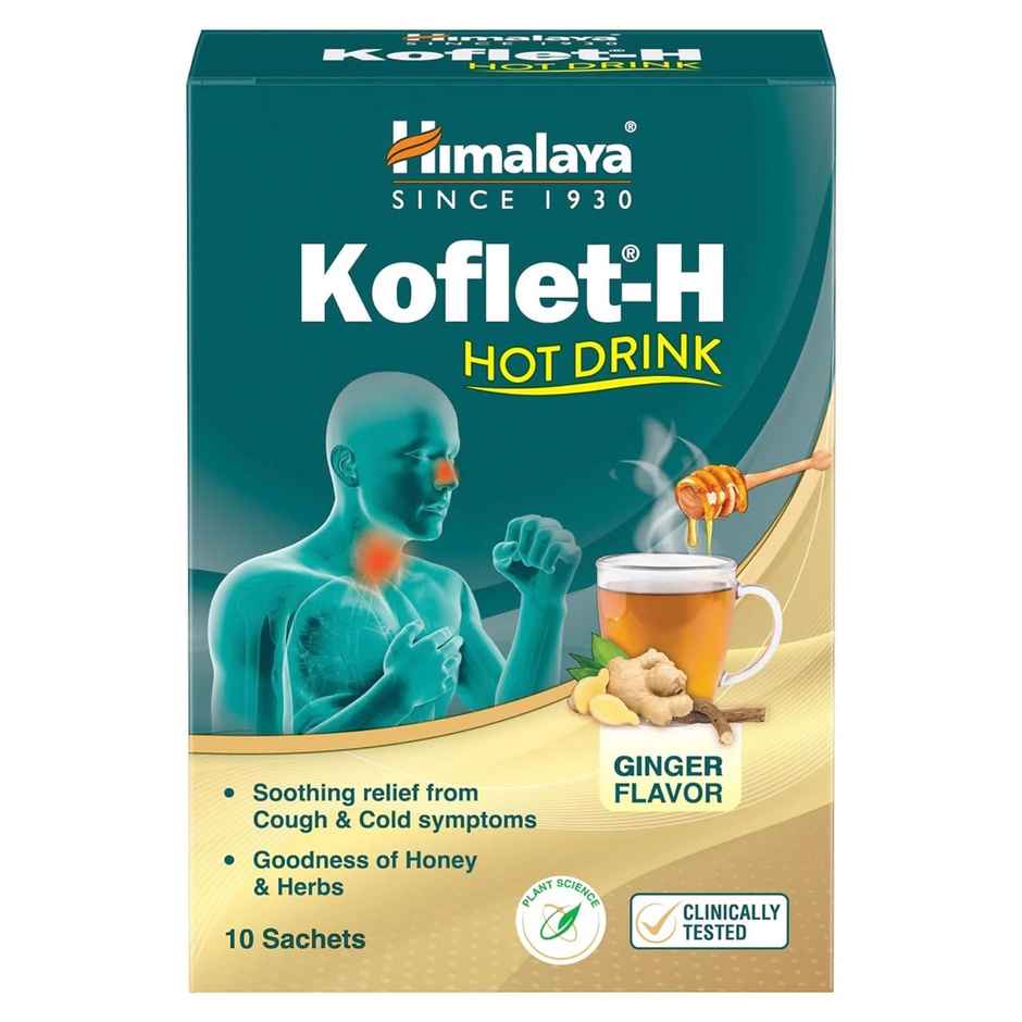 Himalaya Koflet-H Hot Drink Ginger Flavor Pack of 10 Sachets Relief from Cough and Cold