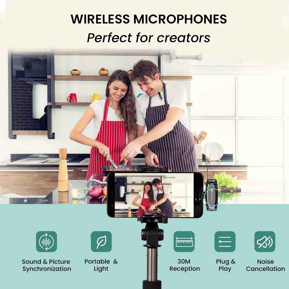 Portronics Wireless Microphone with type C Receiver(Black)