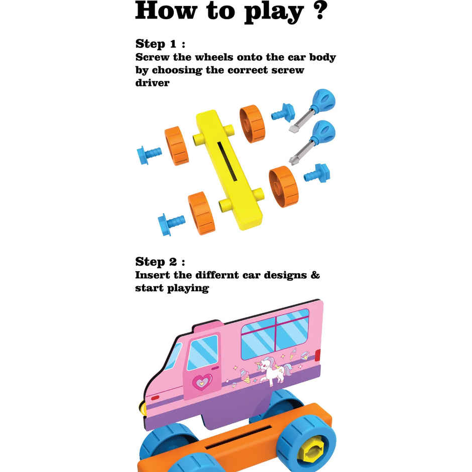 Play Panda Build A Vehicle Fantasy Wheels - 3 in 1 - A fun screw & unscrew activity for kids