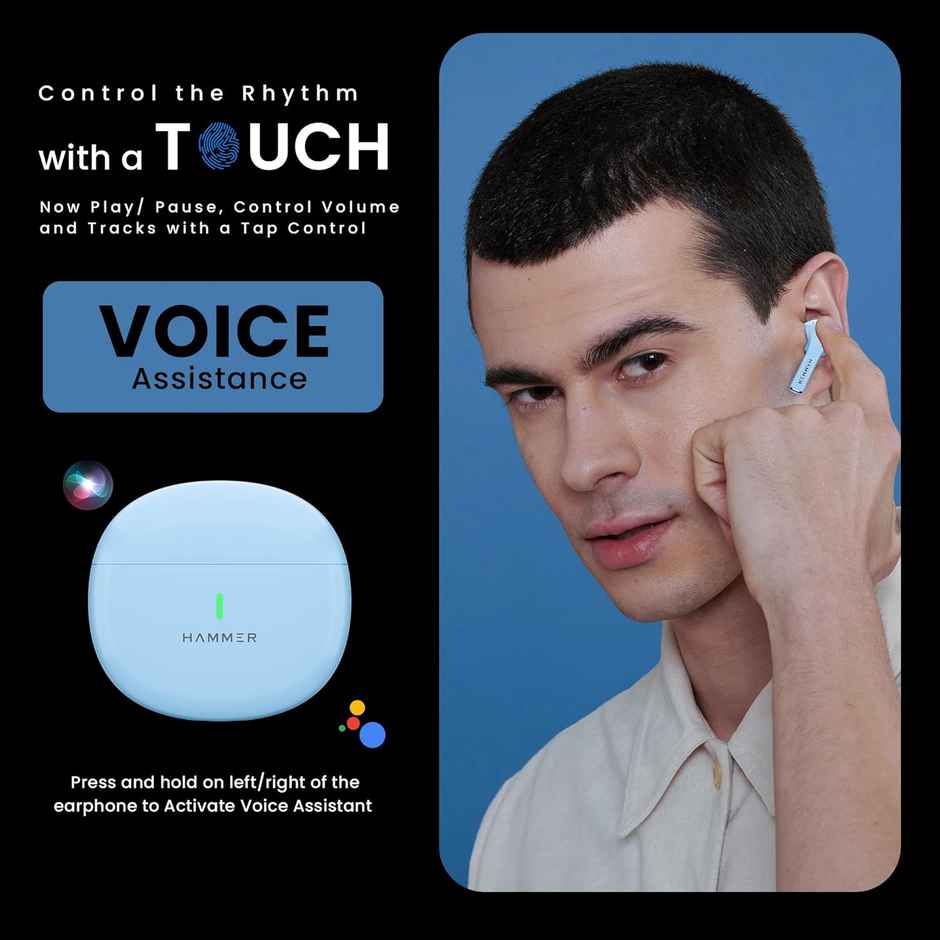 Hammer Ultra Pods True Wireless Earbuds| 13Mm Dynamic Drivers| 30H Playtime - Blue