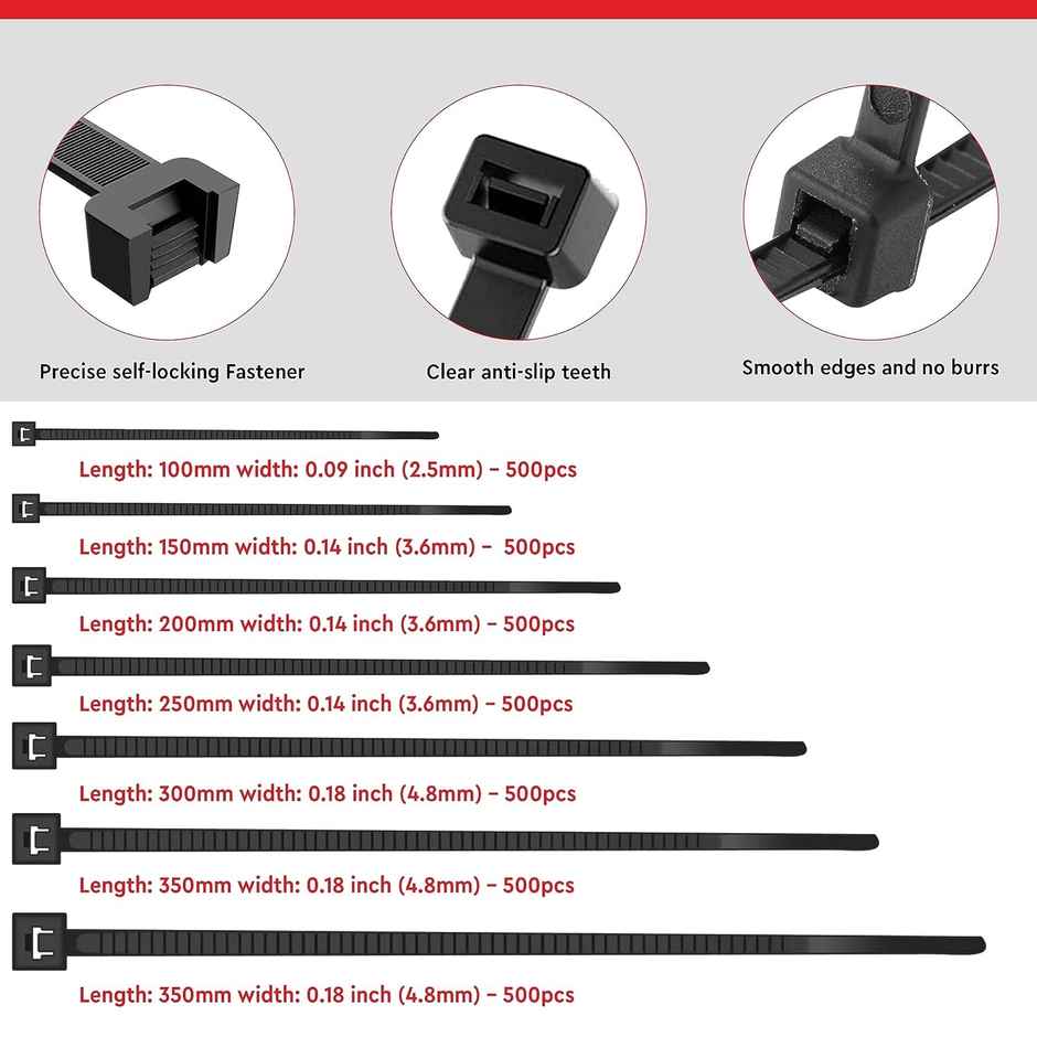 Lumivolt cable ties pack of 100 with 4 size (4inch, 6inch ,8inch ,10inch)