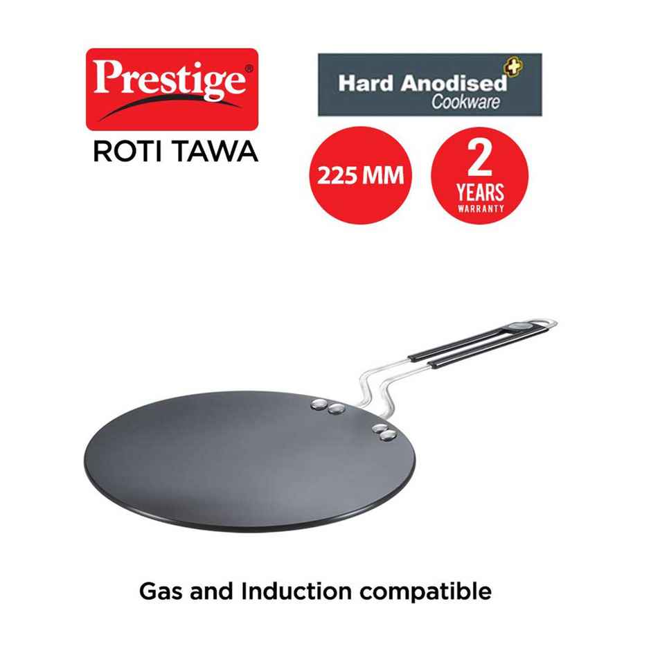 Prestige 22.5cm Hard Anodised Plus Roti Tawa|Gas and Induction Compatible | Black