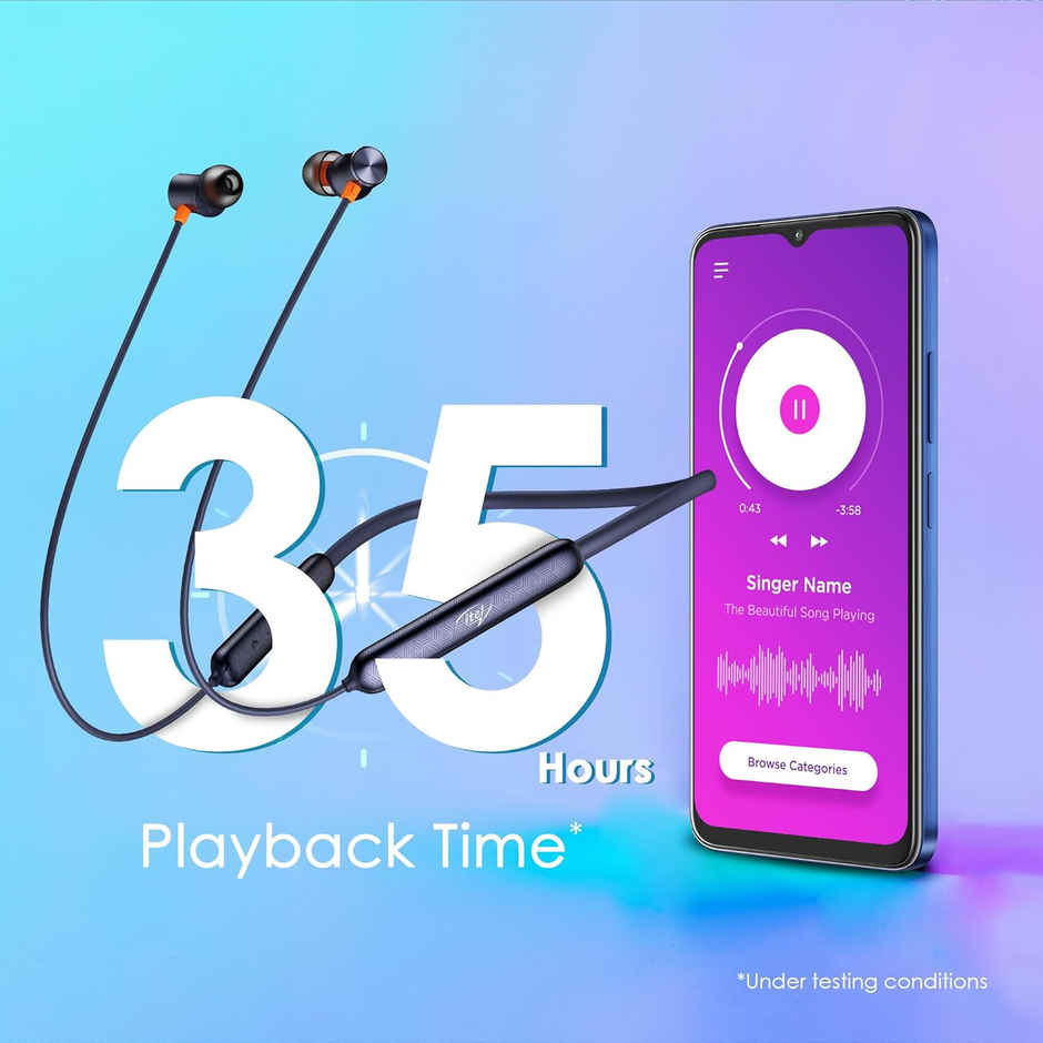 itel Ieb54 Earphones - Ai Enc, 35H Playtime, 10Mm Bass,Magnetic, Ipx5, Dual Pairing (Blue)