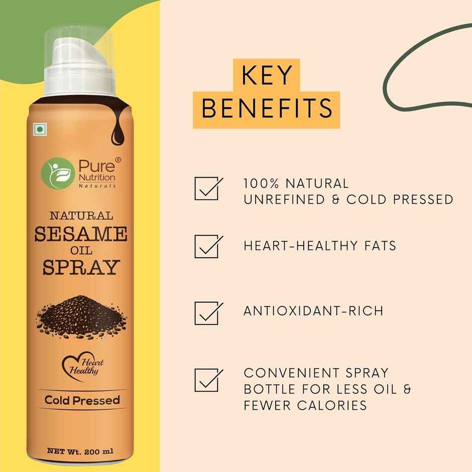Pure Nutrition Sesame Oil Cooking Spray | Cold Pressed Til Oil | Low-Oil Cooking, Rich in Nutrients