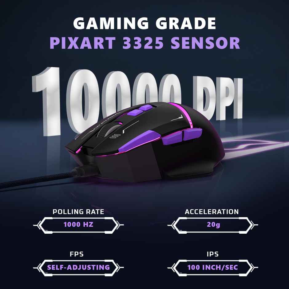 Evofox Banshee Tri-Mode Wireless Gaming Mouse | Pixart Sensor | 10000 DPI | 1000Hz Polling | 8 Buttons