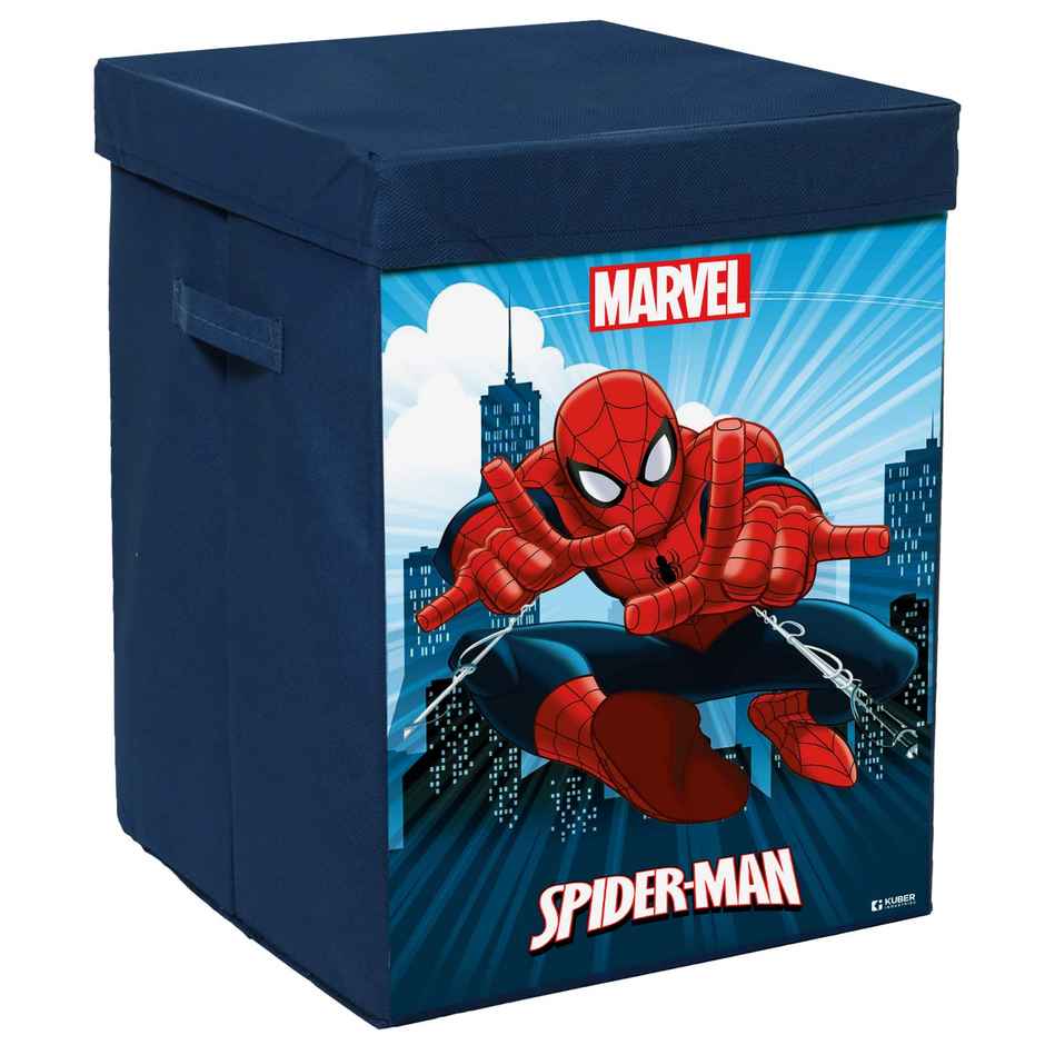 Kuber Industries 60 L Marvel Spiderman Print Laundry Basket with Handle & Lid (Navy Blue)