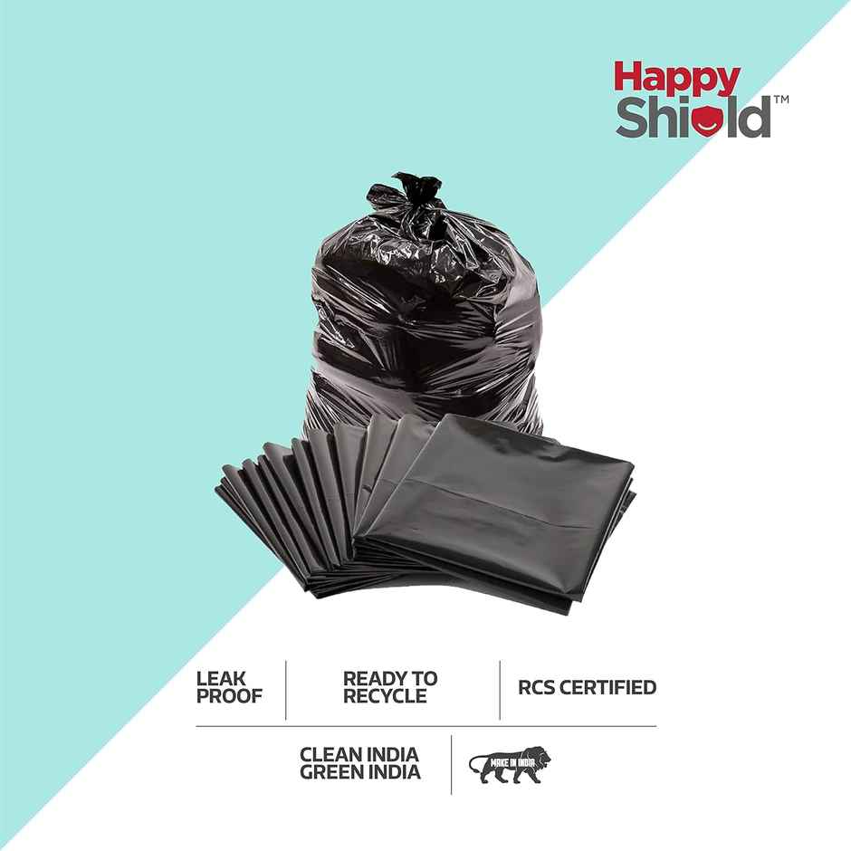 Happy Shield - Garbage Bags (45 Pieces), Large (24 X 32 Inches) - 15 Pieces/Pack (Pack Of 3), Black
