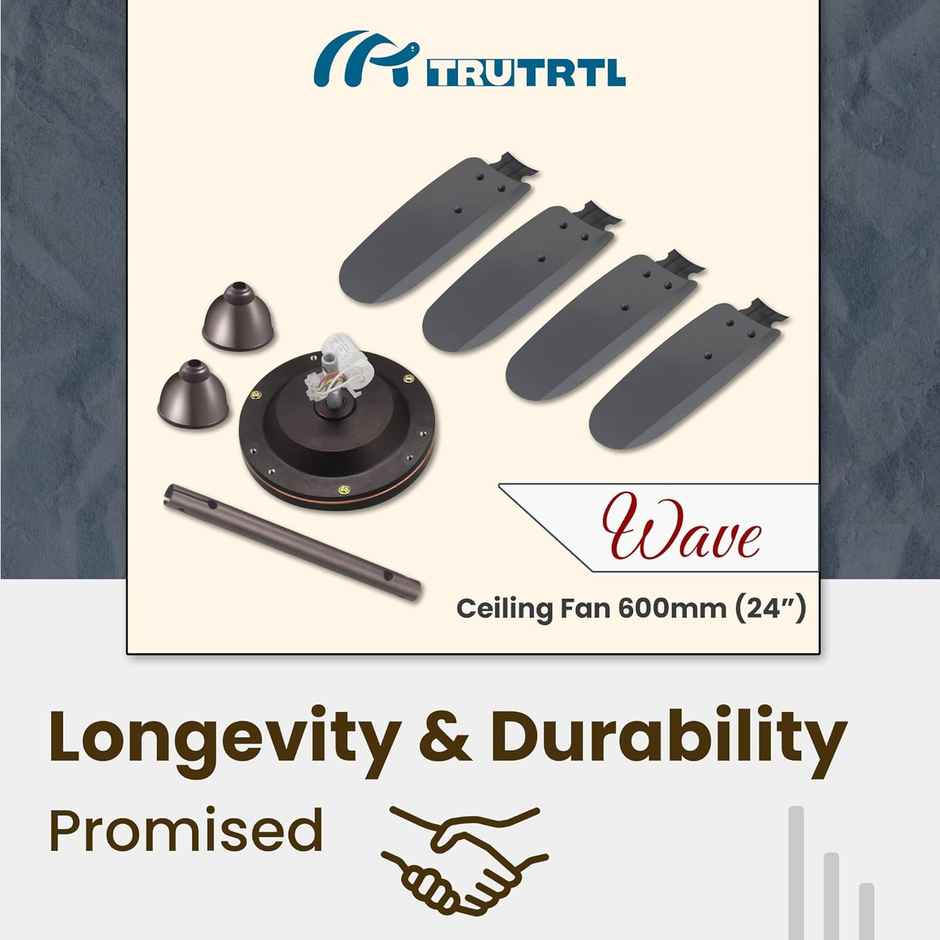 truTRTL Wave Ceiling Fan, 50W, 600Mm/24 Inch, High-Speed, Energy Saving, Durable & Stylish - Smoke Brown