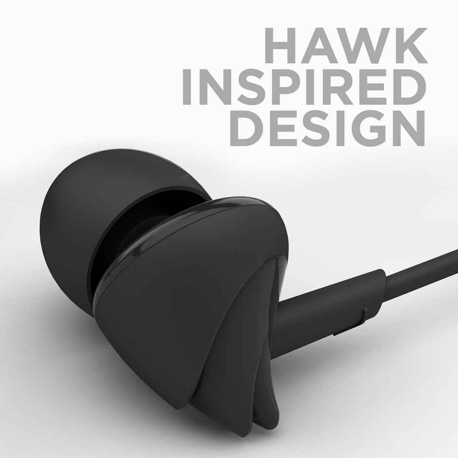 boAt BassHeads 100 Wired Earphones with Hawk Inspired Design, Super Extra Bass & Mic (Bold Black)