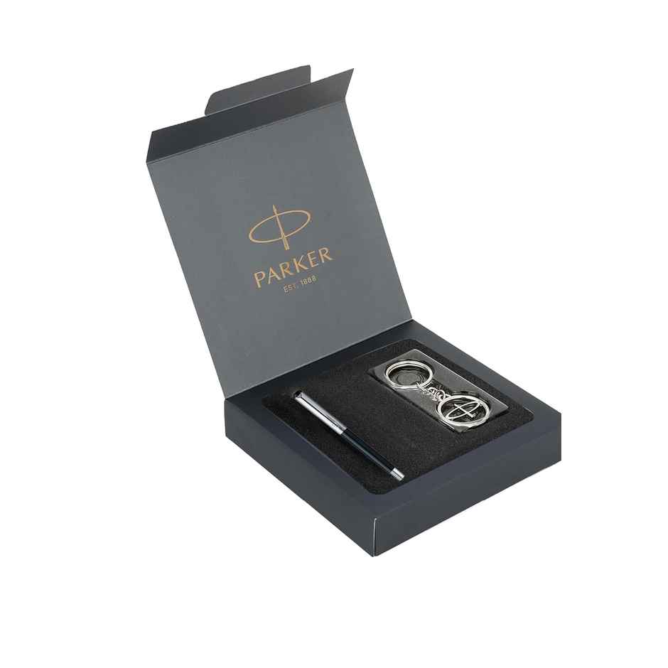 Parker Vector Metallix Fountain Pen with Silver Key Chain | Ink Color-Blue | Gift for Professionals