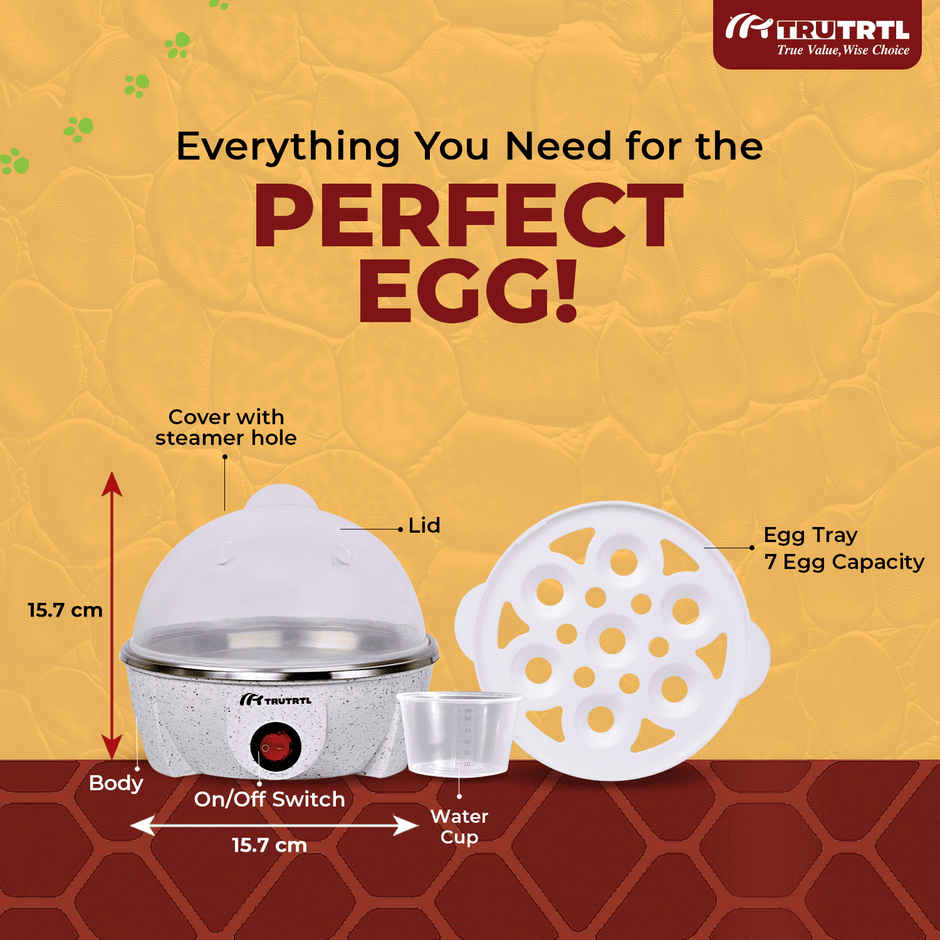 truTRTL Smart Instant Egg Boiler Machine 350 Watts, Boils Upto 7 Eggs, 414 ml, 3 Boiling mode, Automatic Shutt Off, Overheat Protection - Marble