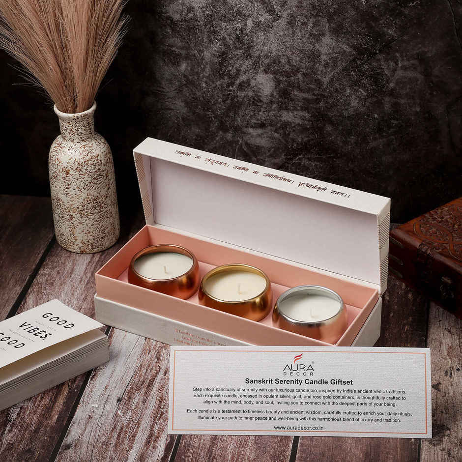 Sanskrit Serenity Metallic Candle Set | Pack of 3 | Auradecor