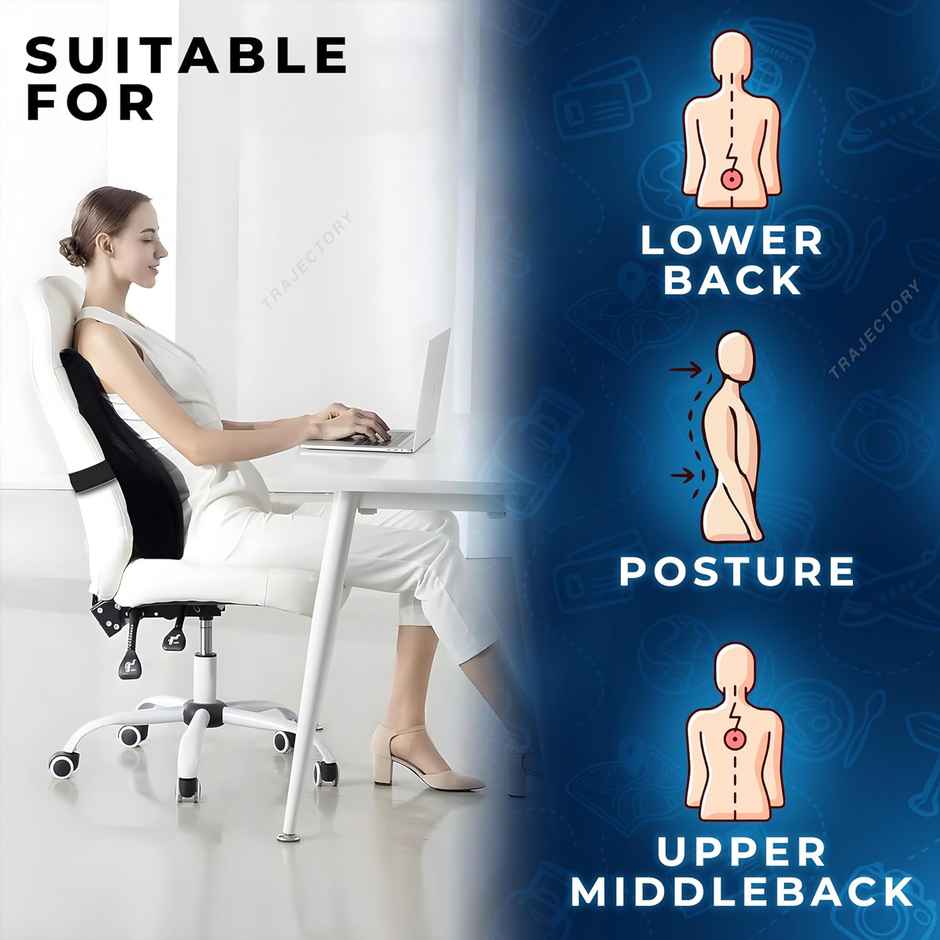 Trajectory Back Support For Chair & Car Seat, Orthopedic Lumbar Support Memory Cushion (1pc) & Trajectory Car Headrest Pillow In Memory Foam For Orthopedic | Neck Pain Pillow (1pc) Combo